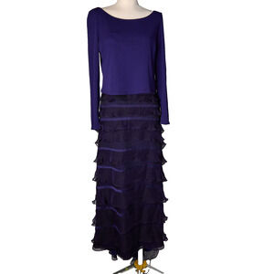 Neil Bieff Purple Skirt Set Sz 10 Long Sleeve Top Maxi Tiered Ruffle Formal Read